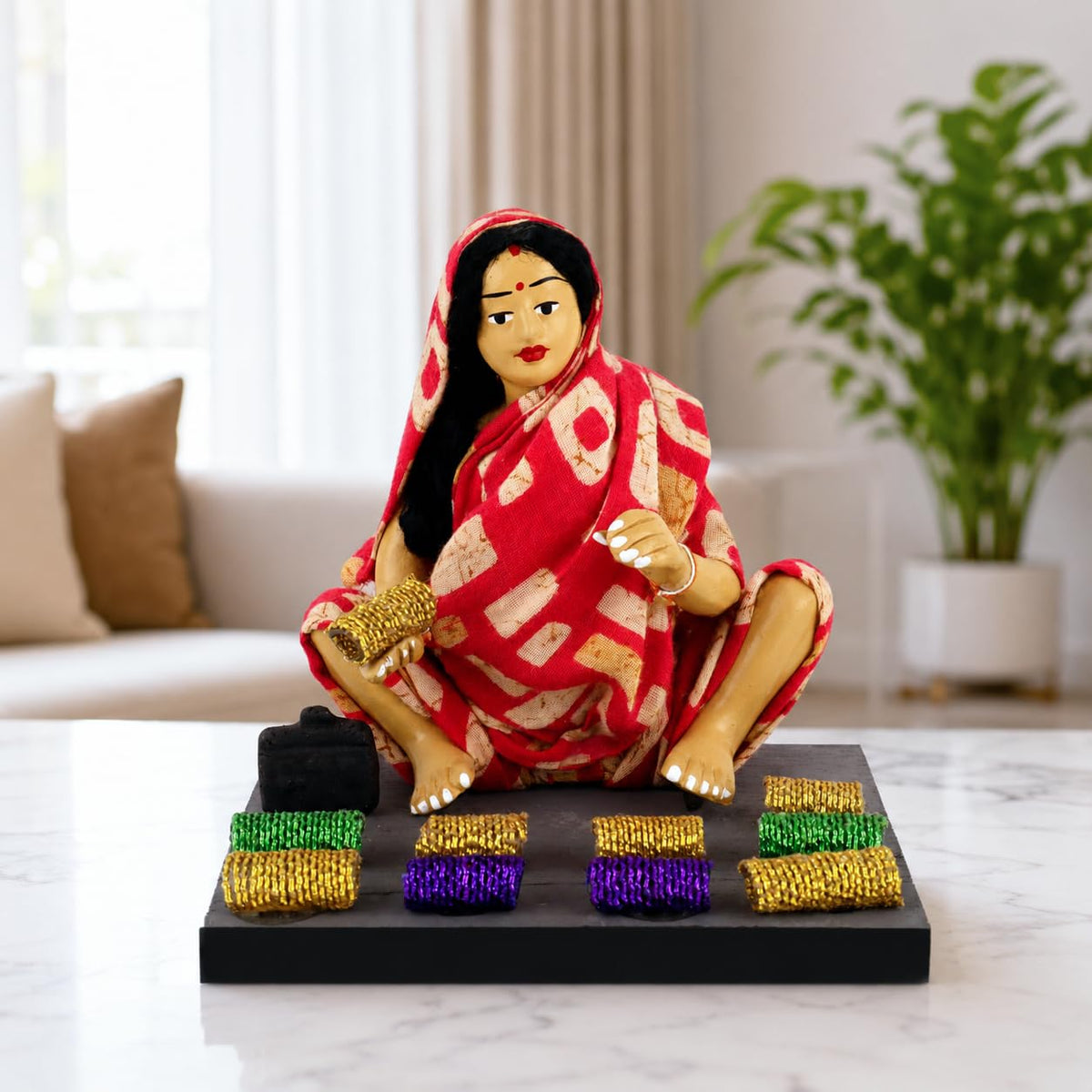 Niharika Collections Krishnanagar Handmade Terracotta Clay Man Bangle Seller Miniature Idol Basic | Indian Churi Seller Home Decor, Golu Display and Gifting