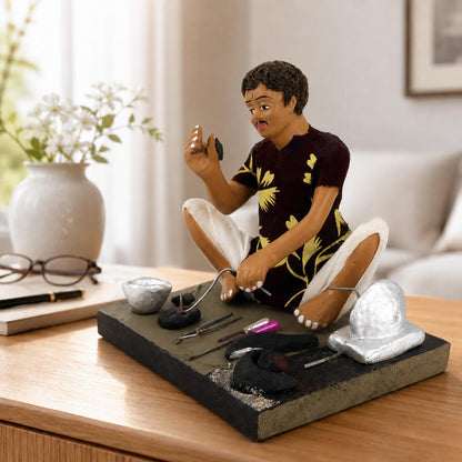Niharika Collections Krishnanagar Handmade Clay | Blacksmith Miniature Idol | Basic Terracotta Sitting Human Figurine | Traditional Indian Home Decor & Gift Showpiece