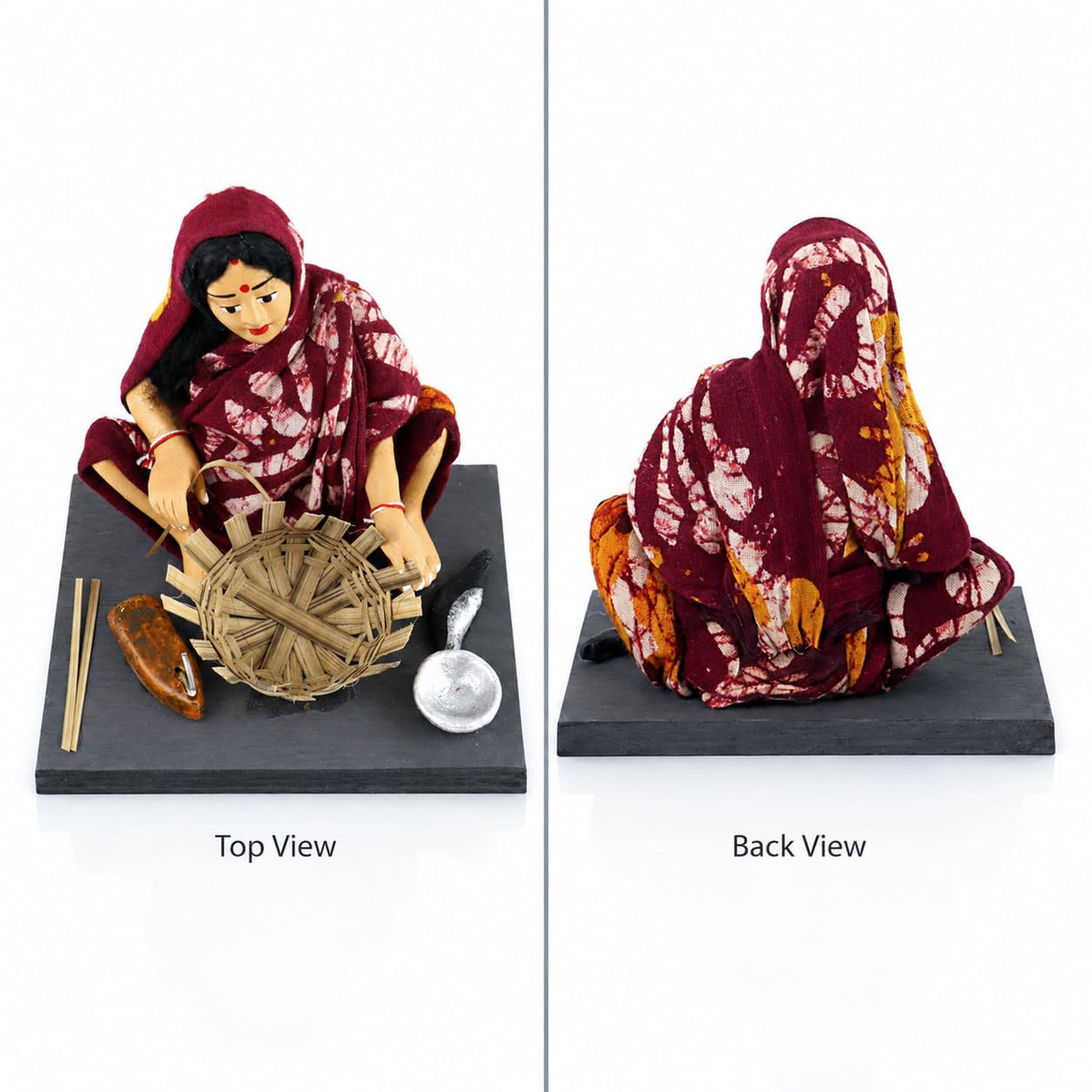 Niharika Collections Krishnanagar Handmade Terracotta Clay Woman Basket Maker Miniature Idol Basic | Traditional Indian Home Decor, Golu Display and Gifting