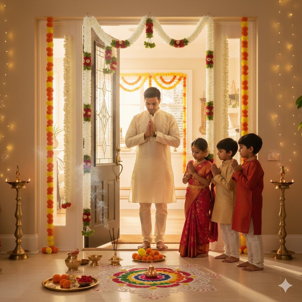 Toran for Main Door Entrance, Bandarwal for Festival, Pooja Mandir & Wedding, Handmade Traditional Flower Hanging for Home & Office Decor (42 inches 60 inches) White