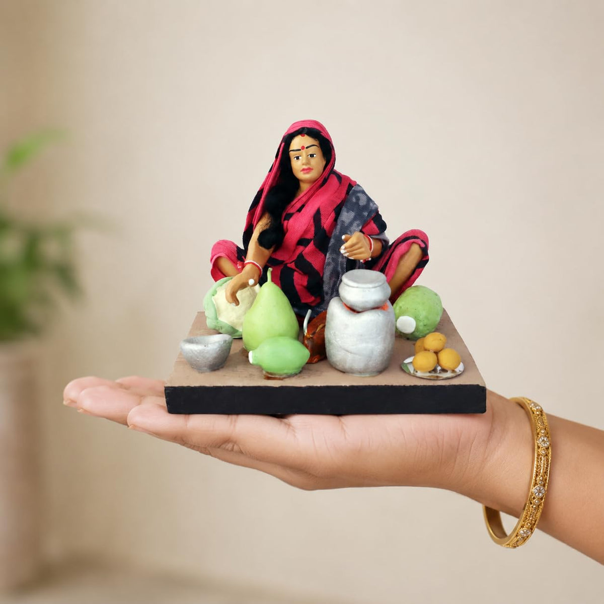 Niharika Collections Krishnanagar Handmade Terracotta Clay | Basic- Sitting Human Figure Miniature Idol - Mother's Hand Cooking | Home Decor, Golu Display and Gifting