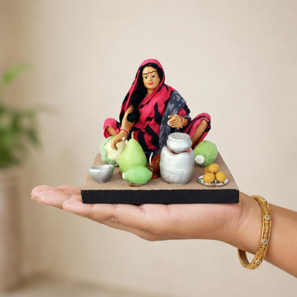 Niharika Collections Krishnanagar Handmade Terracotta Clay | Basic- Sitting Human Figure Miniature Idol - Mother's Hand Cooking | Home Decor, Golu Display and Gifting