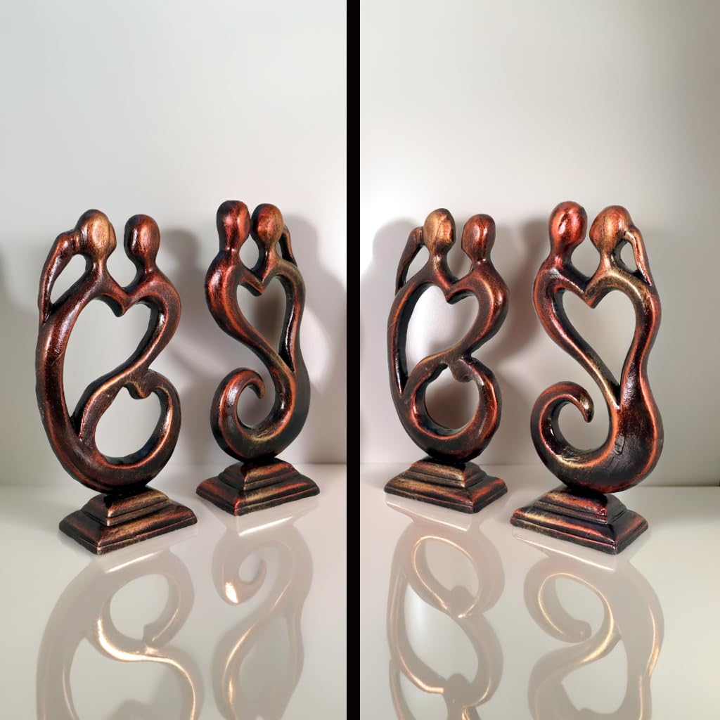 Niharika Collections Handmade Clay Terracotta Abstract Sculpture | Home Décor & Gift | Cultural Art | Love Couple Idol (Bronze Color, Set of 2)