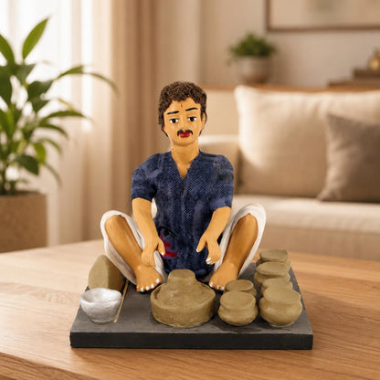 Niharika Collections Krishnanagar Handmade Terracotta Clay Man Potter Miniature Idol | Basic Sitting Figure | Home Decor, Golu Display and Gifting