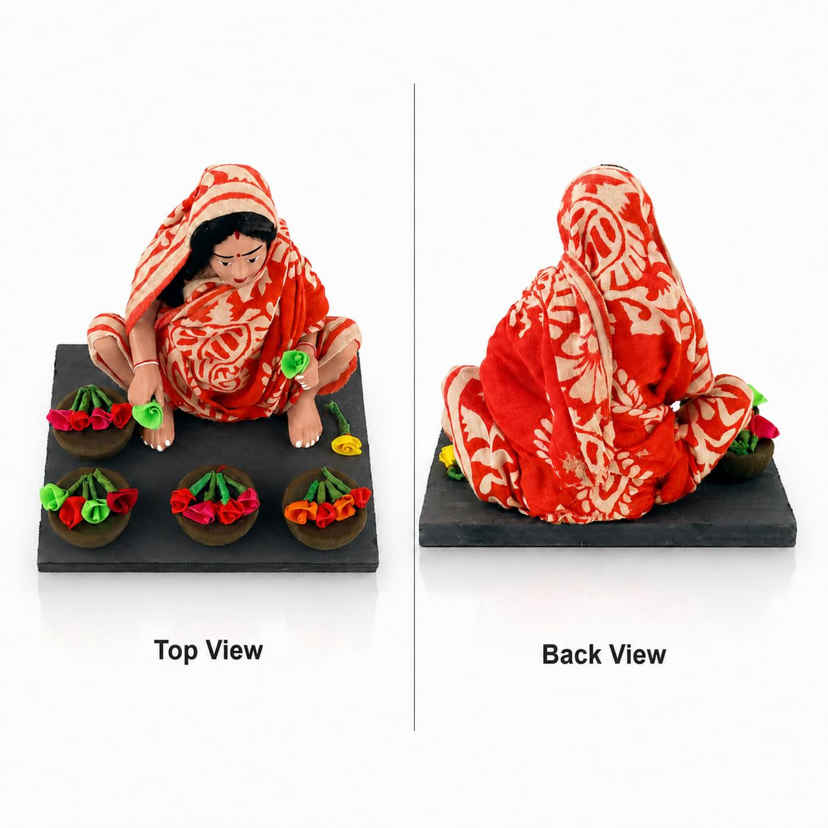 Niharika Collections Krishnanagar Handmade Clay Gift & Décor | Basic- Sitting Human Figure Miniature Idol - Flower Seller