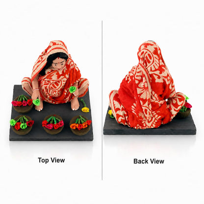 Niharika Collections Krishnanagar Handmade Clay Gift & Décor | Basic- Sitting Human Figure Miniature Idol - Flower Seller