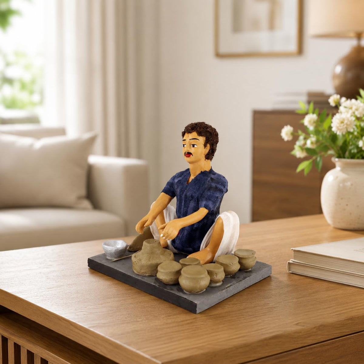 Niharika Collections Krishnanagar Handmade Terracotta Clay Man Potter Miniature Idol | Basic Sitting Figure | Home Decor, Golu Display and Gifting