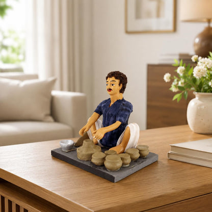 Niharika Collections Krishnanagar Handmade Terracotta Clay Man Potter Miniature Idol | Basic Sitting Figure | Home Decor, Golu Display and Gifting