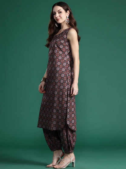 Ajrakh Printed Regular Pure Cotton Kurta with Salwar