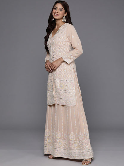 Dhiyona LL Floral Embroidered Regular Sequinned Kurti with Palazzos & Dupatta