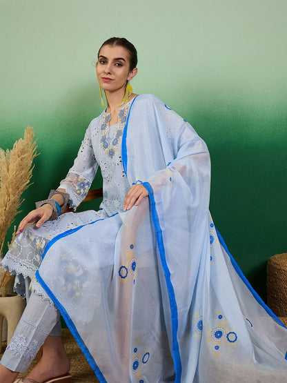 Embroidered Straight Kurta With Trouser Set