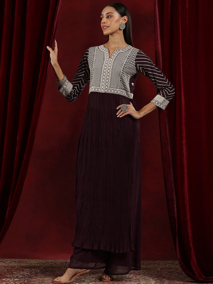 Dhiyona LL Ethnic Motifs Embroidered Sequinned Georgette Kurta with Palazzo & Dupatta