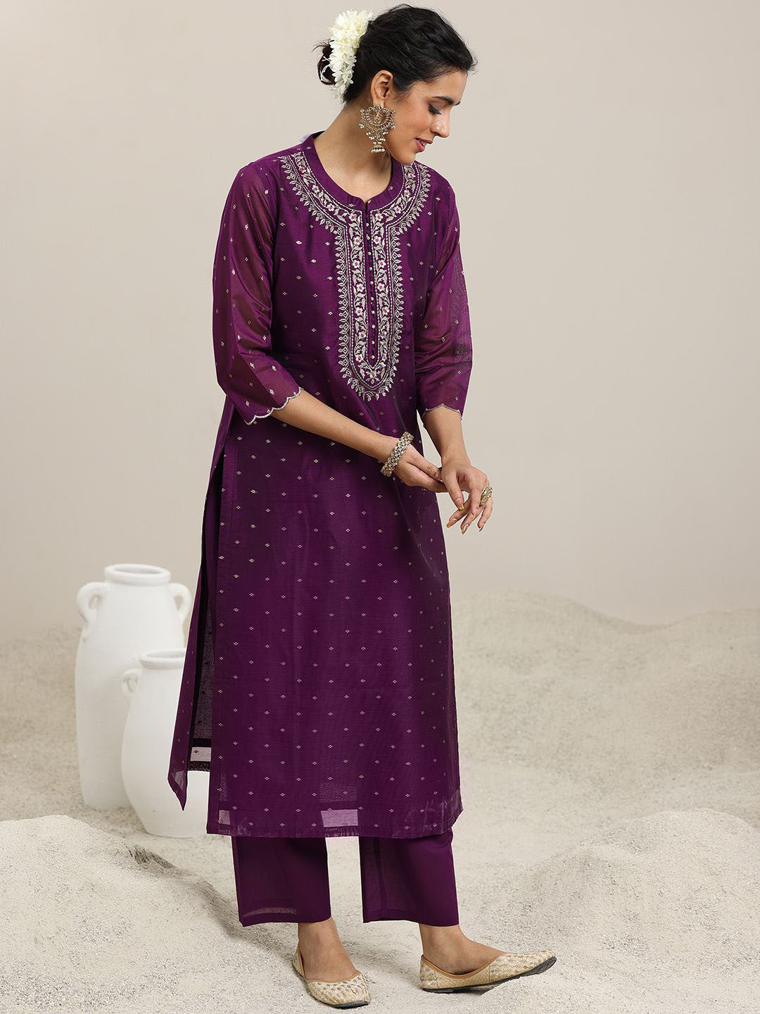Ethnic Motifs Embroidered Kurta With Trousers & Dupatta