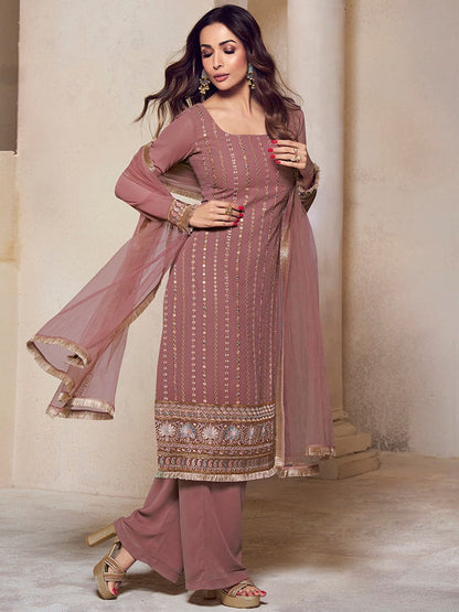 Dhiyona IN Ethnic Motifs Embroidered Regular Thread Work Kurta with Palazzos & Dupatta