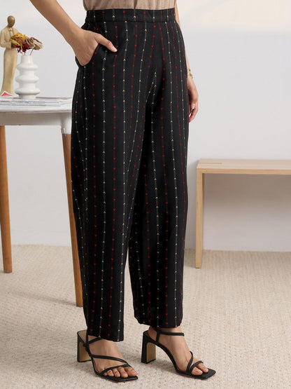 Libas Black Woven Design Halter-Neck Straight Kurta Set