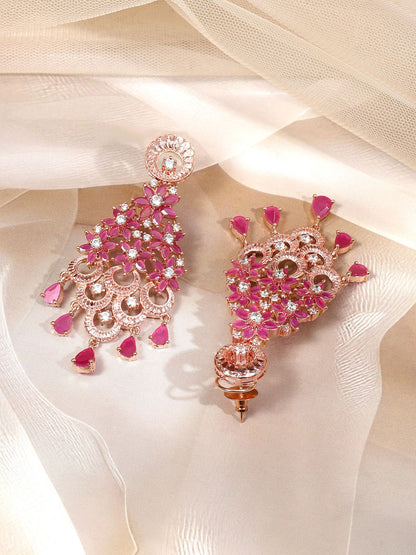 Dhiyona RJ Women's 18K Rose Gold-Plated Cubic Zirconia Studded Floral Shaped Drop Earrings