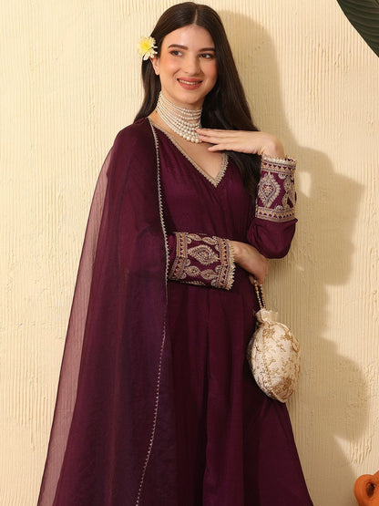 Women Ethnic Motifs Embroidered Layered Kurta with Trousers & With Dupatta