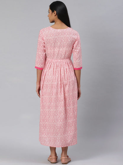 Dhiyona AY Women's Pink Printed Pure Cotton Maternity A-Line Dress