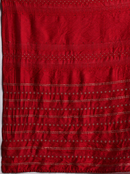 Women Bandhani Printed Pleated Gotta Patti Kurta with Palazzos & With Dupatta