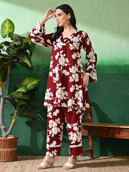 Printed A-Line Kurta With Trouser