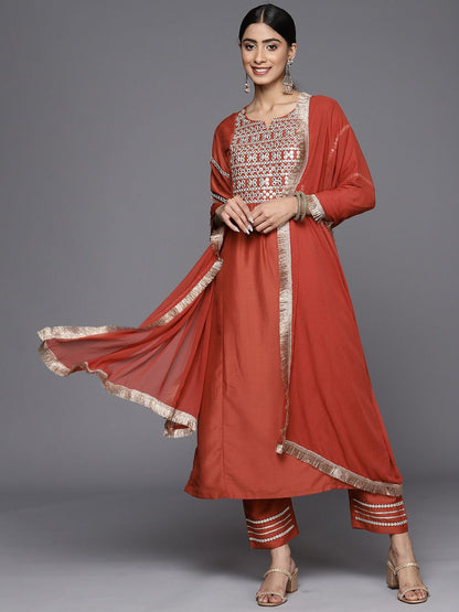 Dhiyona VA Women'sMirror Work Yoke Design Straight Kurta with Trousers & Dupatta