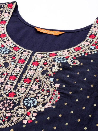 Dhiyona IE Women Embroidered Thread Work Chanderi Silk Kurta with Trousers & With