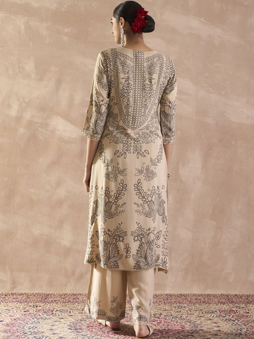 Dhiyona IE Floral Printed Sequinned Tunic With Trousers