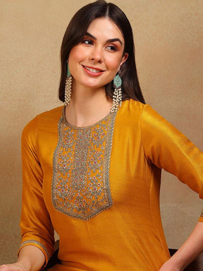 Dhiyona KL Floral Embroidered Zari Straight Kurta With Palazzos & Dupatta