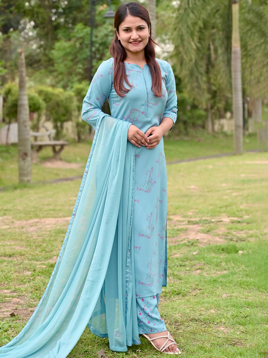 Women Ethnic Motifs Embroidered Kurta with Palazzo & Dupatta