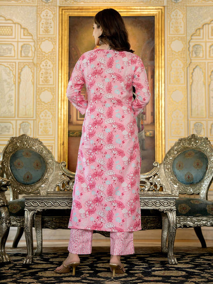 Dhiyona KL Floral Printed Thread Work Straight Kurta with Trousers & Dupatta