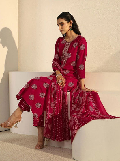 Women Ethnic Motifs Printed Regular Thread Work Kurta with Sharara & With Dupatta