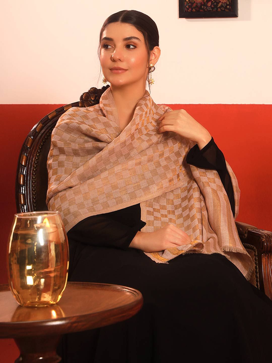 Dhiyona PA Checked Woven Design Shawl