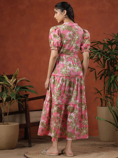 Dhiyona AY Women's Printed Tiered Cotton Maxi Ethnic Dress