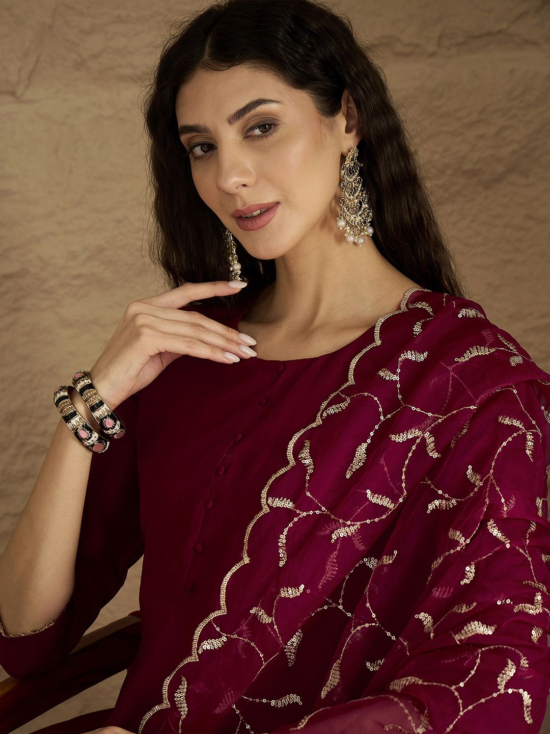 Dhiyona VA Women's Solid Kurta with Trousers & Dupatta