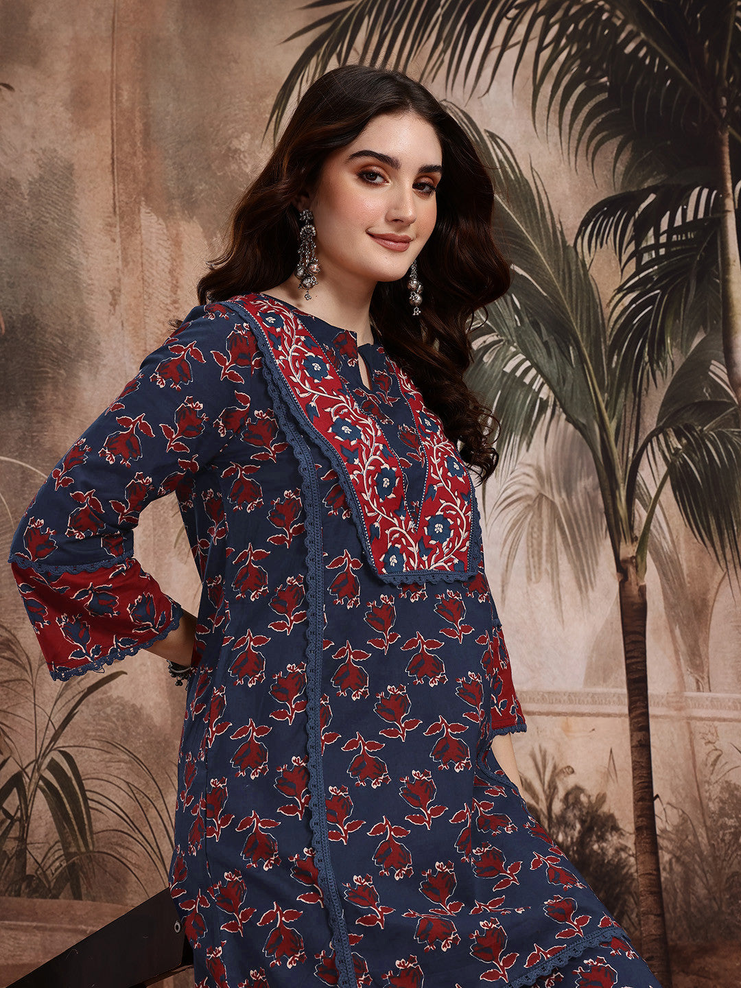 Dhiyona SN Floral Printed Pure Cotton Kurta with Trousers