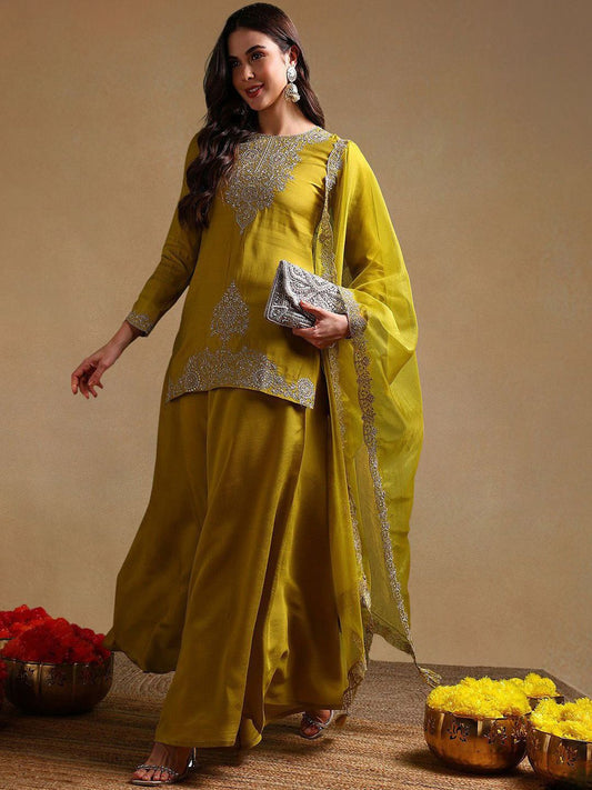 Dhiyona PD Women Women Floral Embroidered Kurti with Palazzo & Dupatta