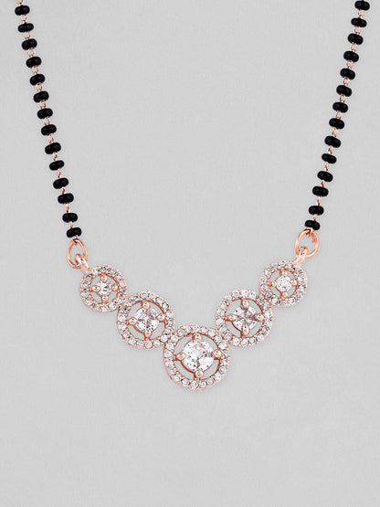 Dhiyona RJ Women's 18K Rose Gold Plated Cubic Zirconia Studded Black Beaded Mangalsutra