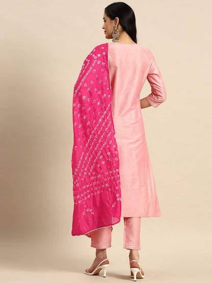 Floral Embroidered Sequinned Pure Cotton Kurta with Trousers & Dupatta
