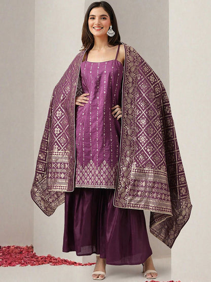 Dhiyona IS Women's Women Ethnic Motifs Printed Regular Sequinned Kurta with Trousers & With Dupatta