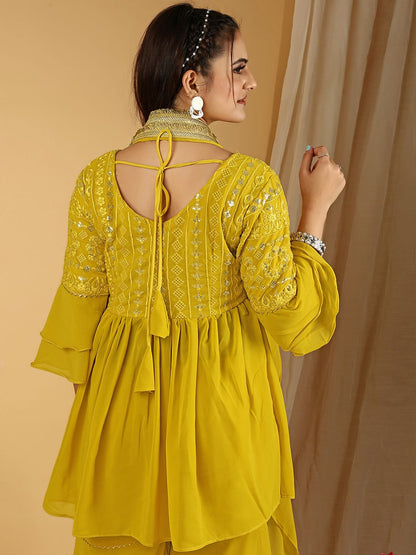 Dhiyona KL Embroidered Regular Sequinned Kurti with Sharara & Dupatta