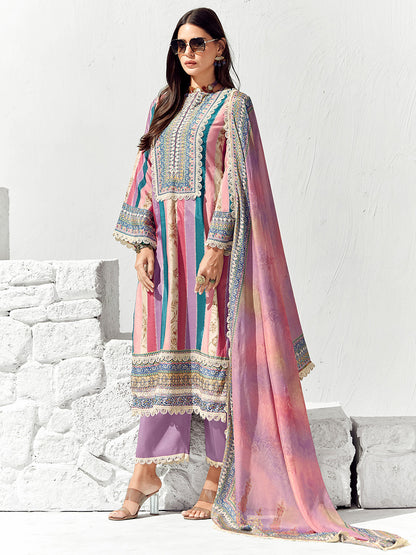 Women Ethnic Motifs Printed Regular Thread Work Kurta Trousers With Dupatta