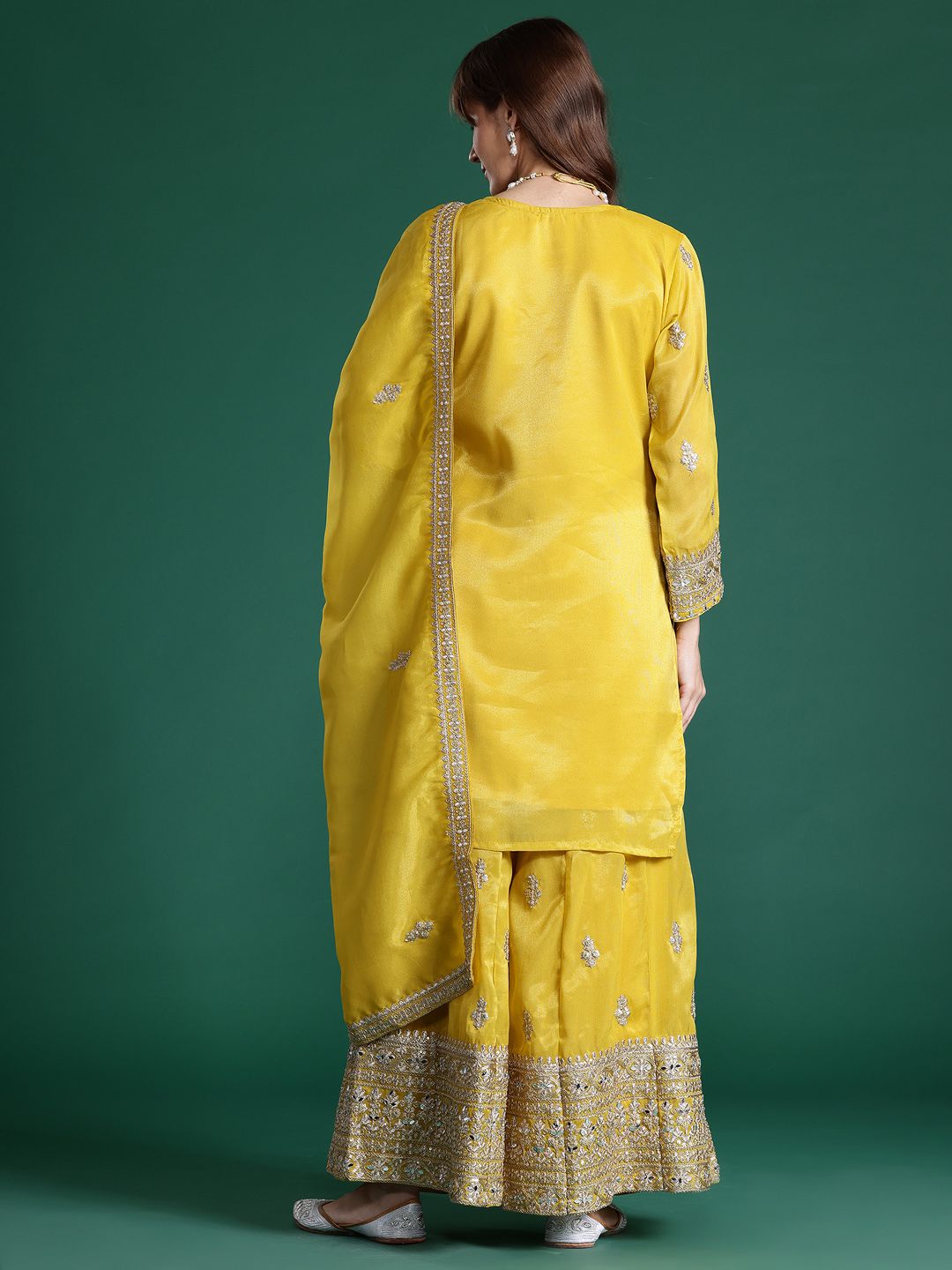 Dhiyona IE Ethnic Motifs Embroidered Sequinned Kurta with Palazzos & With Dupatta