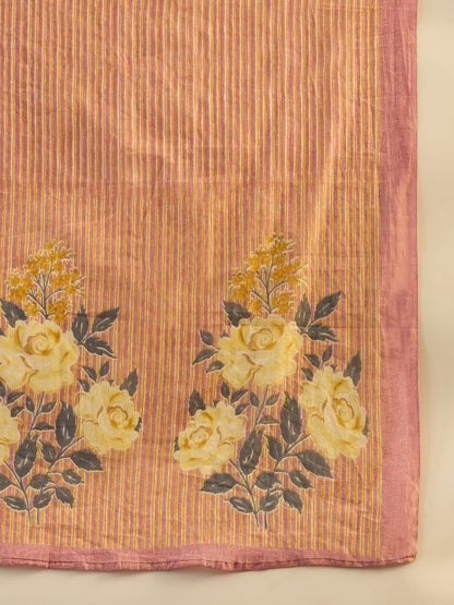 Floral Printed Pure Cotton Kurta With Trousers & Dupatta