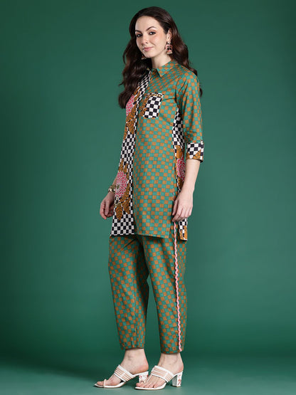 Floral Printed Pure Cotton Kurta with Trousers