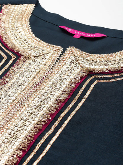 Dhiyona VA Yoke Design Sequinned Kurta with Palazzos & With Dupatta