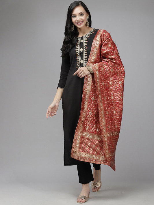 Embroidered Sequinned Kurta with Trousers & Dupatta