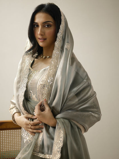 Dhiyona LL Women Ethnic Motifs Embroidered Regular Sequinned Kurta with Palazzos & With Dupatta