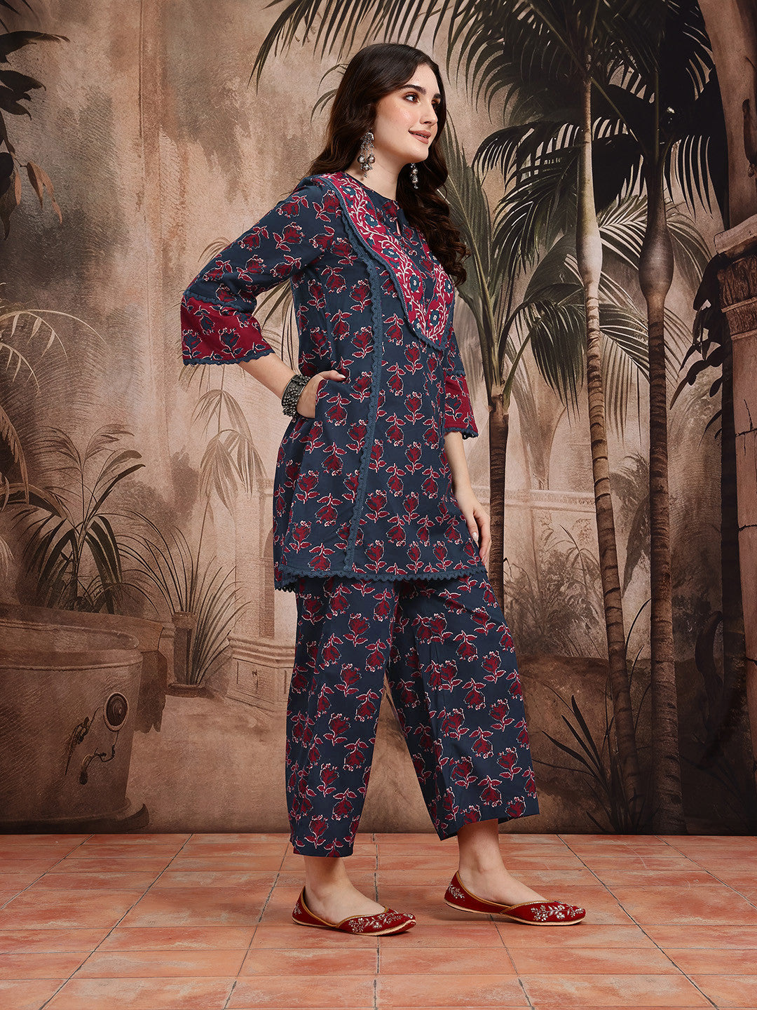 Floral Printed Pure Cotton Kurta with Trousers