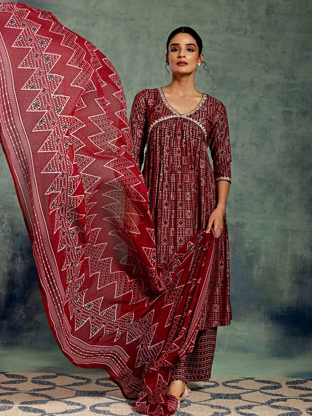 Ethnic Motifs Printed Empire Gotta Patti Kurta with Palazzos & With Dupatta