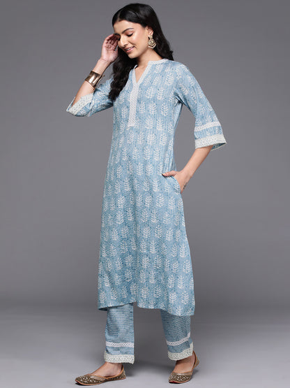 Floral Printed Regular Sequinned Kurta with Trousers